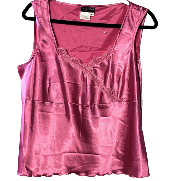 Pink Babydoll Camisole Womens Lace Trim Silky Satiny Y2K Fairy Whimsey Petite L - Picture 1 of 9